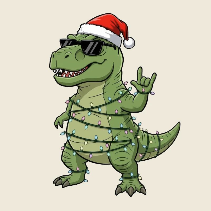 Cute Dino T-Rex with Christmas Tree Fairy Lights