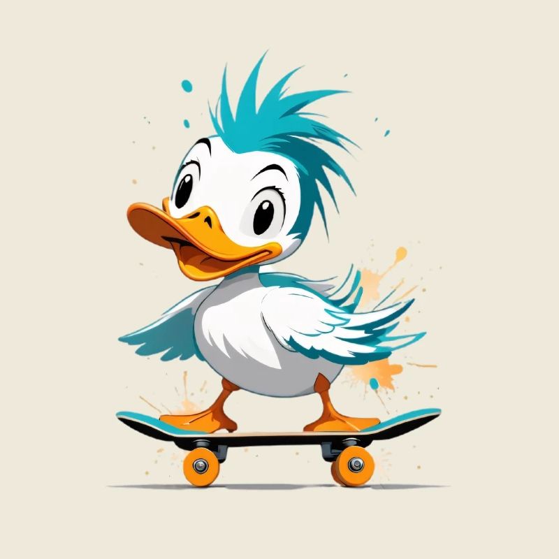 Ente auf Skateboard Farbexplosion