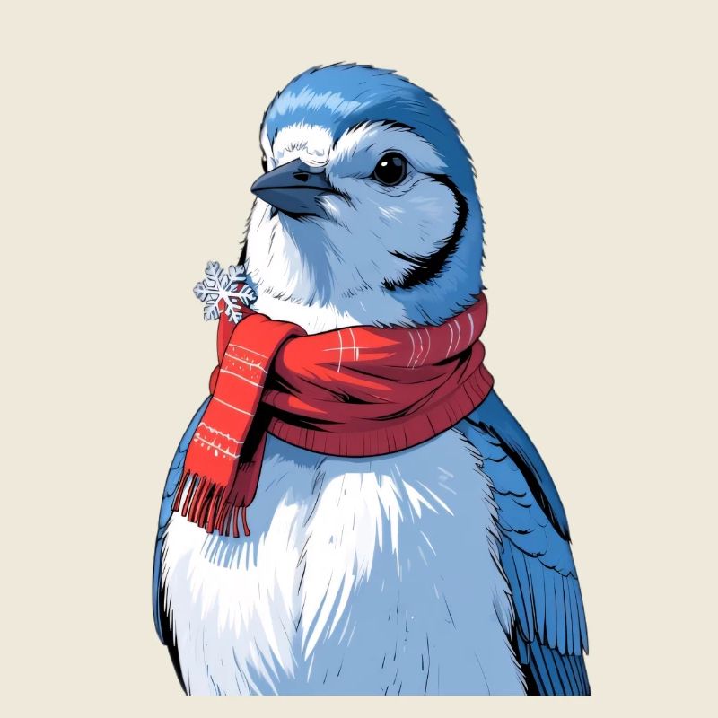 Wintervogel mit rotem Schal