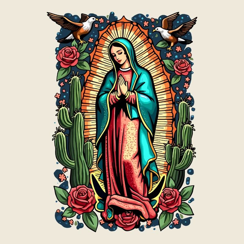Vierge aux roses et aux cactus