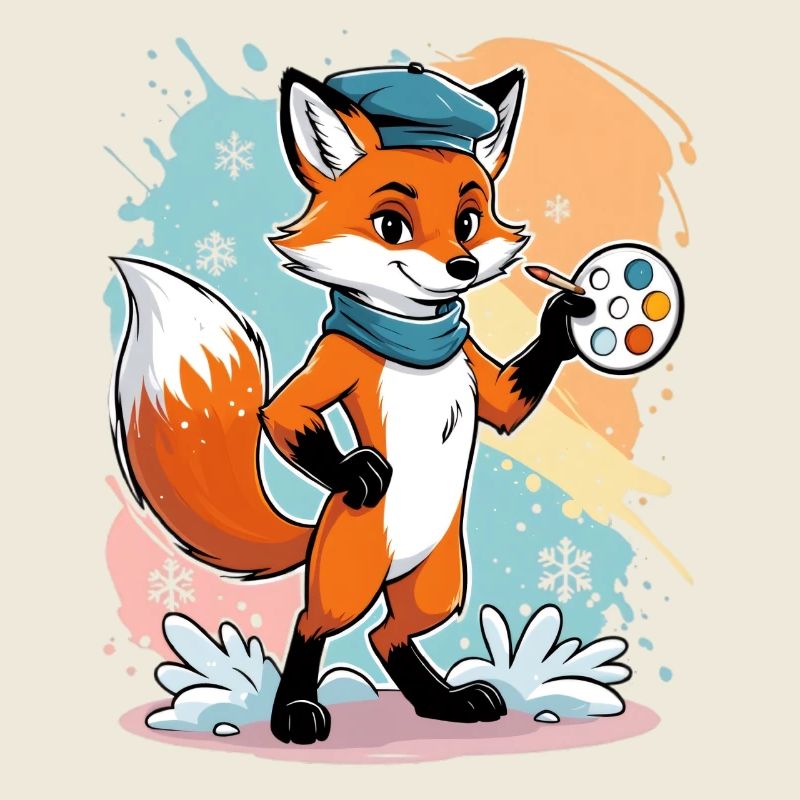 Artiste renard avec palette de couleurs