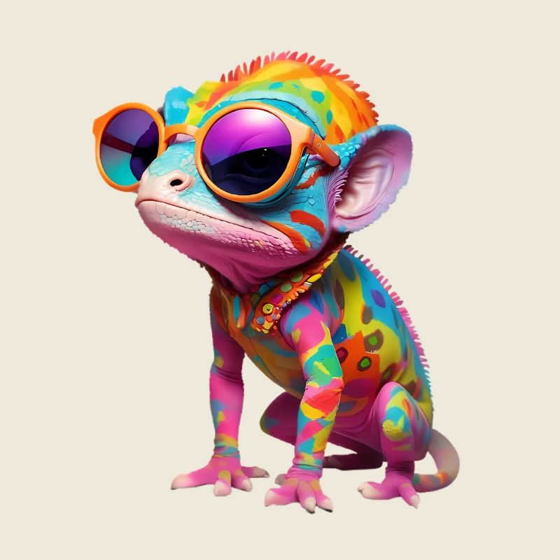 Buntes Chameleon mit Sonnenbrille