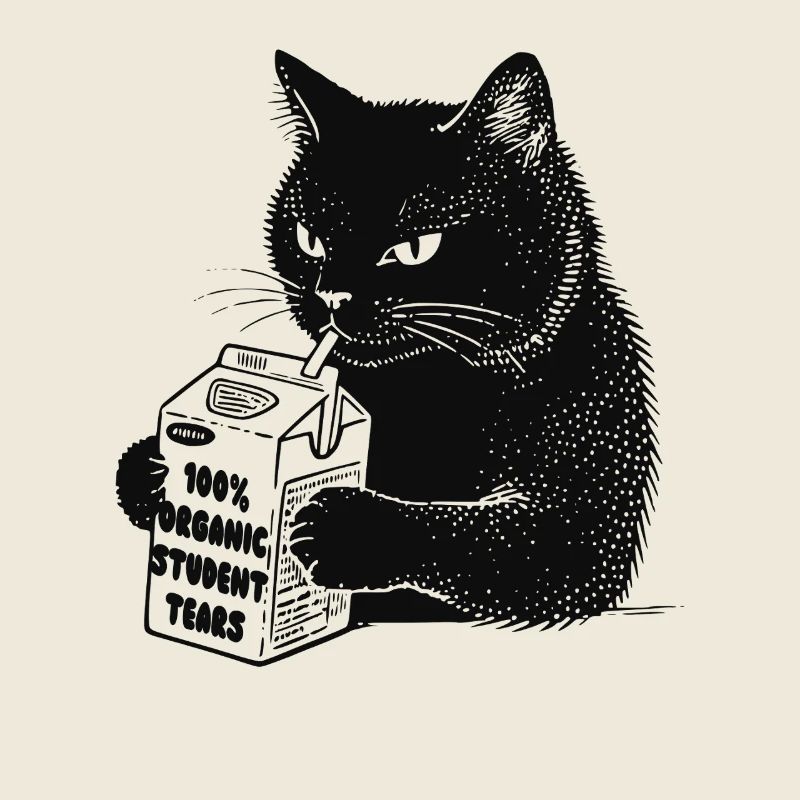Cat drinks '100% Organic Student Tears'