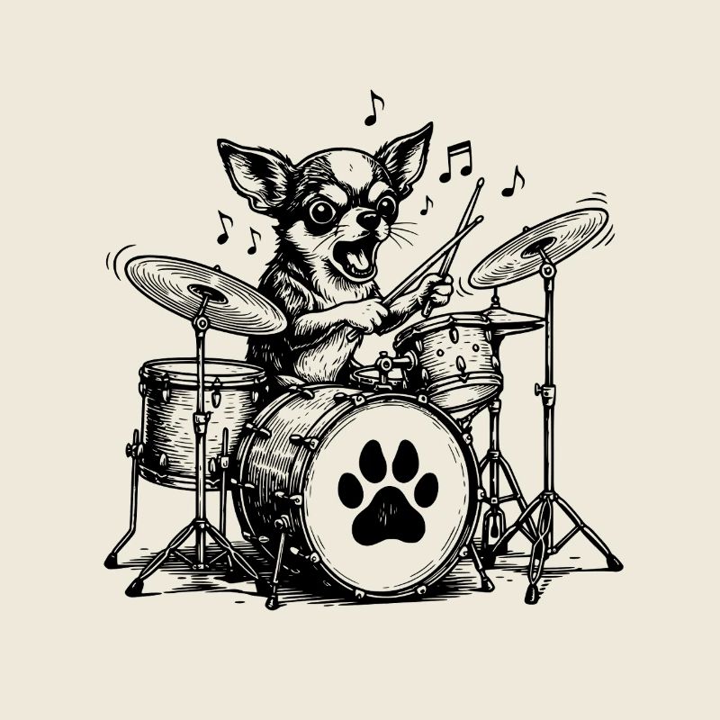 Chihuahua Drummer Illustration Drumming