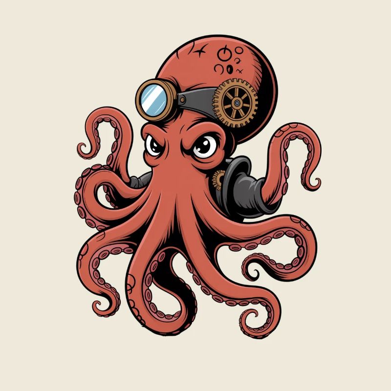 Octopus in steampunk style with monocle
