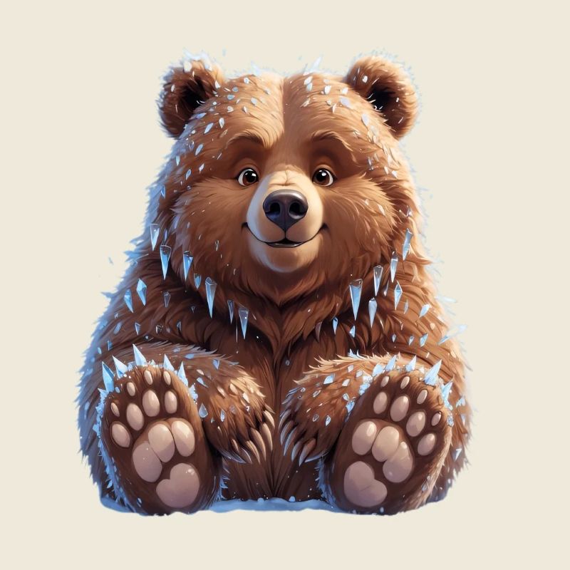 Ours en peluche brun avec de la neige et des glaçons