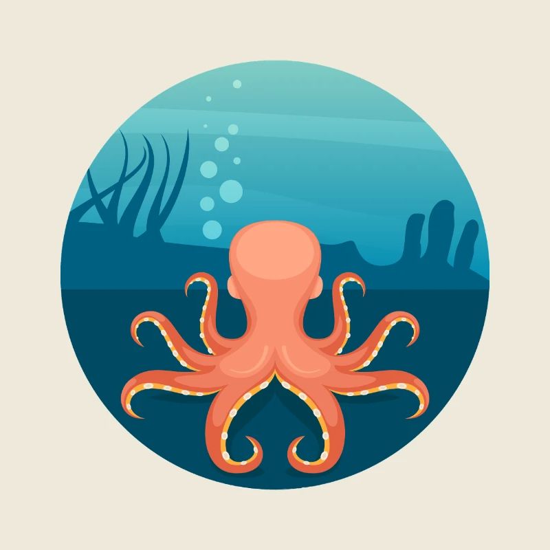Nautic Design Underwater Octopus Circle Art