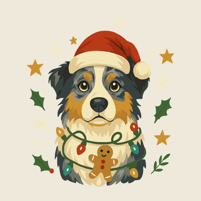 Cute Australian Shepherd in Christmas design