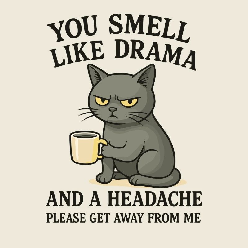 Grimmige Katze mit Kaffee Spruch