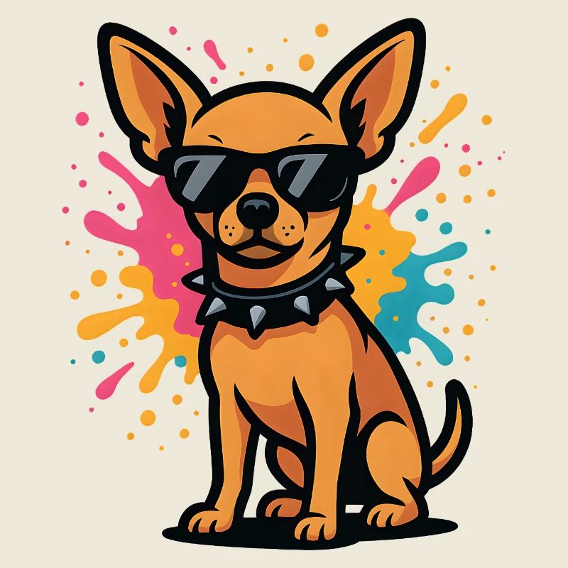 Chien Chihuahua en lunettes de soleil avec éclaboussure de couleur