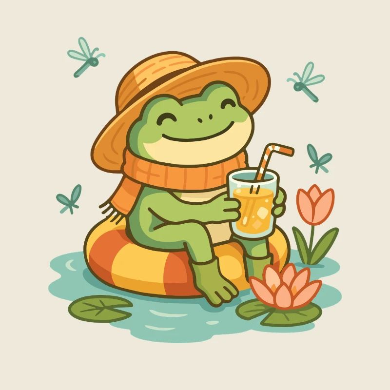 Summer Frog – Cozy Frog with Lemonade
