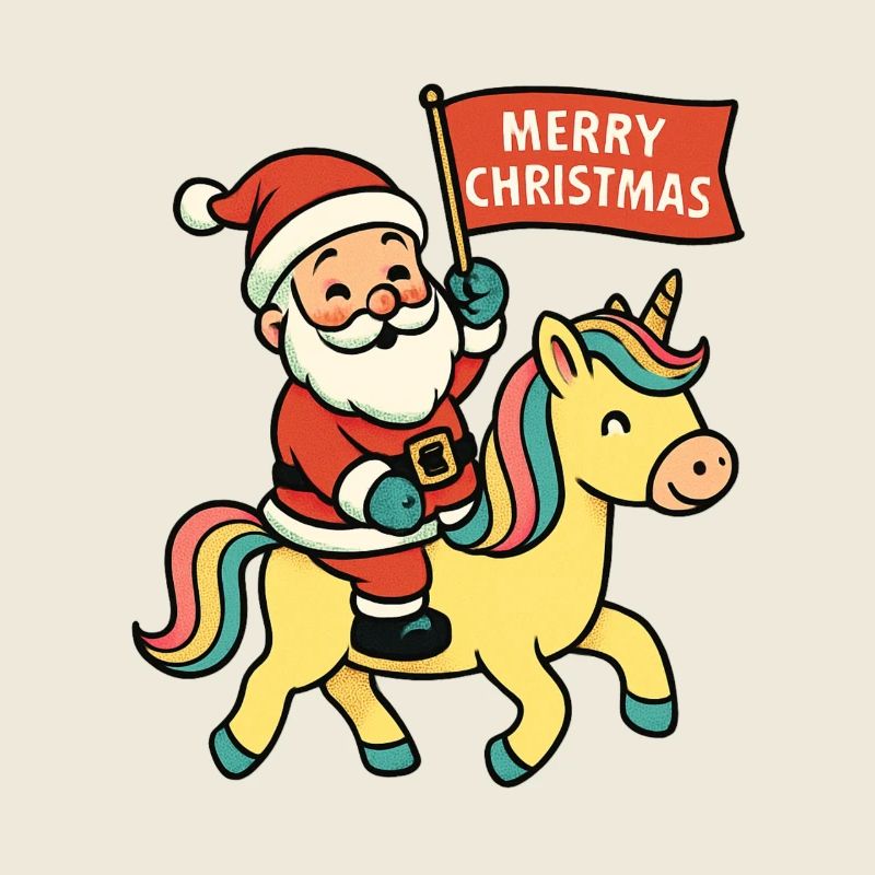 Süßer Weihnachtsmann reitet Einhorn Merry Christma