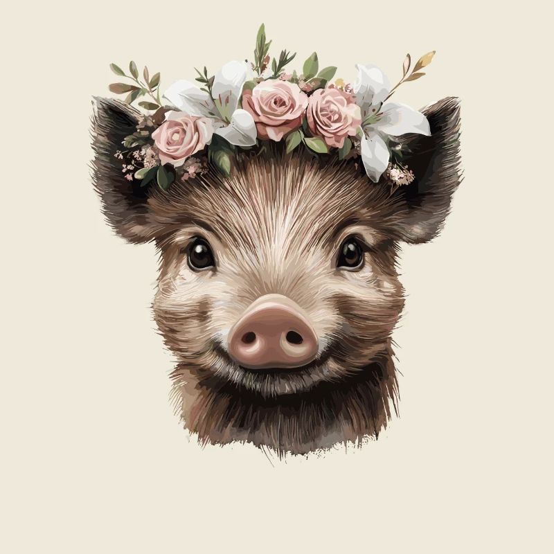 Cochon avec des couronnes de fleurs Design