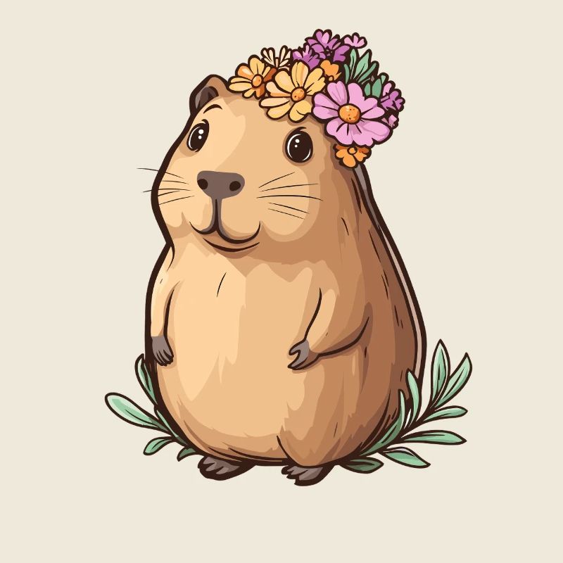 Kapibara avec couronne de fleurs