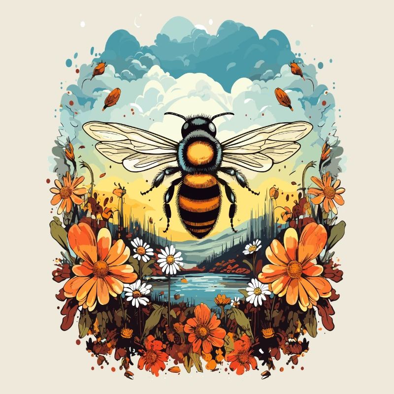 Lumière d’abeille sur prairie fleurie
