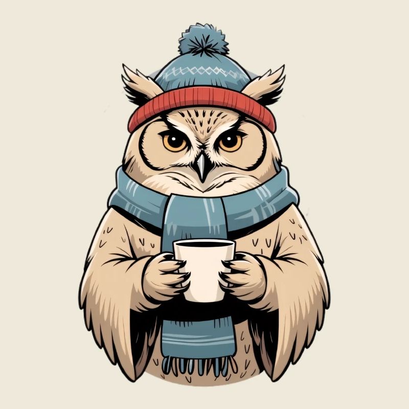 Hibou d’hiver avec écharpe et bonnet