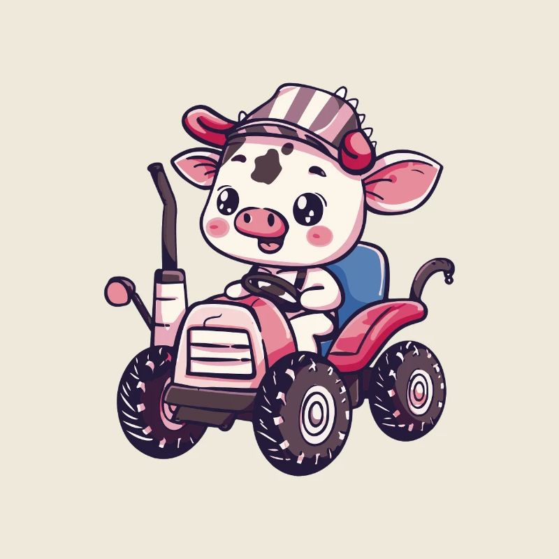 Cow Tractor Farmer