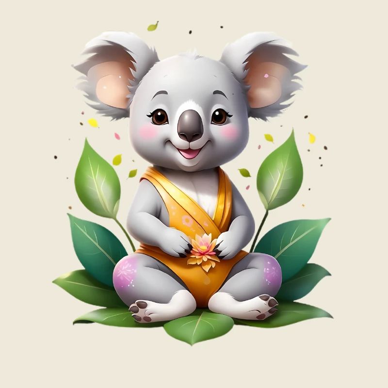 Petit koala en cercle de feuilles