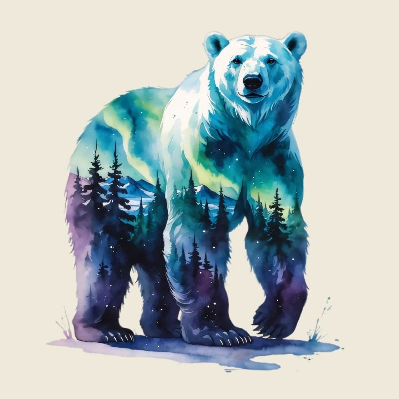 Paysage de la forêt d’ours polaires à l’aquarelle