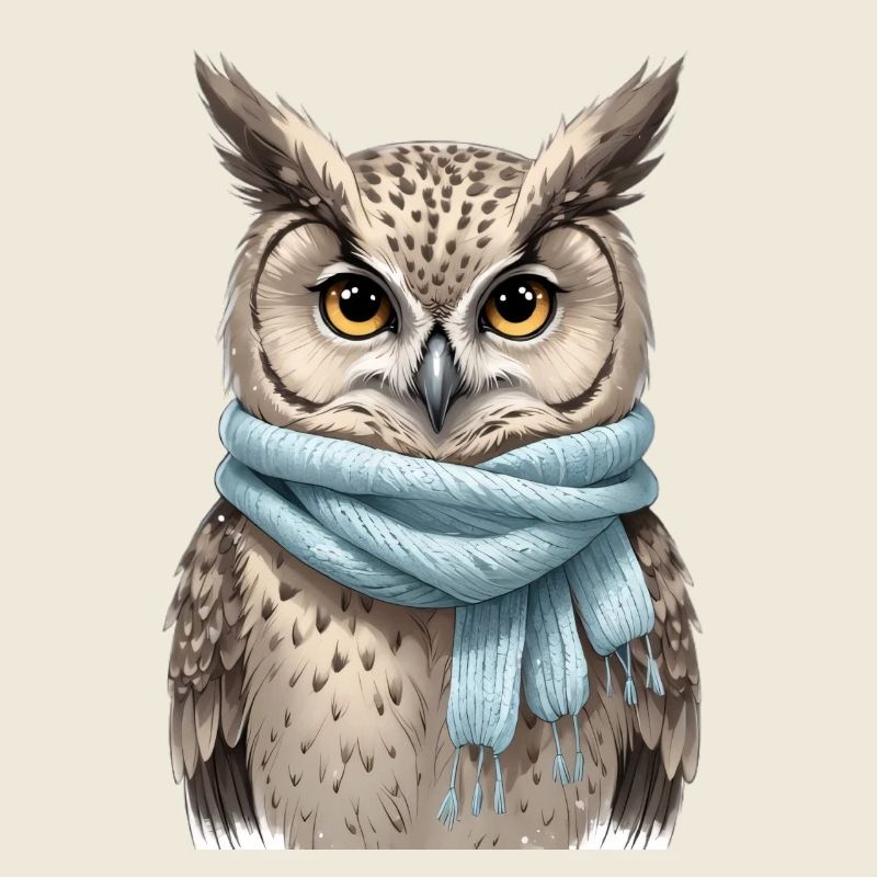 Winter Eule mit Blauem Schal