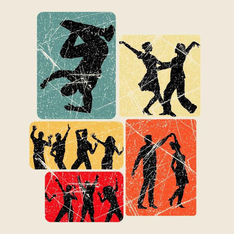 Silhouettes de danse dans un bloc rétro
