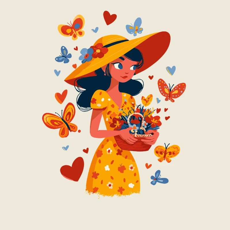 Fée du printemps avec panier de fleurs