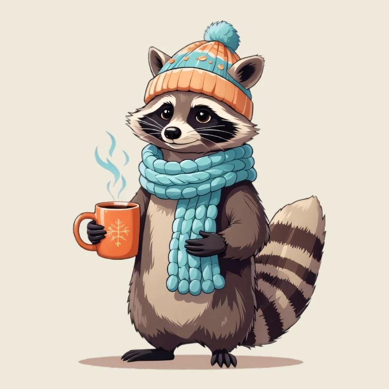 Winterlicher Waschbär mit Tee