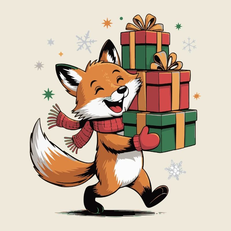 Fuchs mit Weihnachtsgeschenken