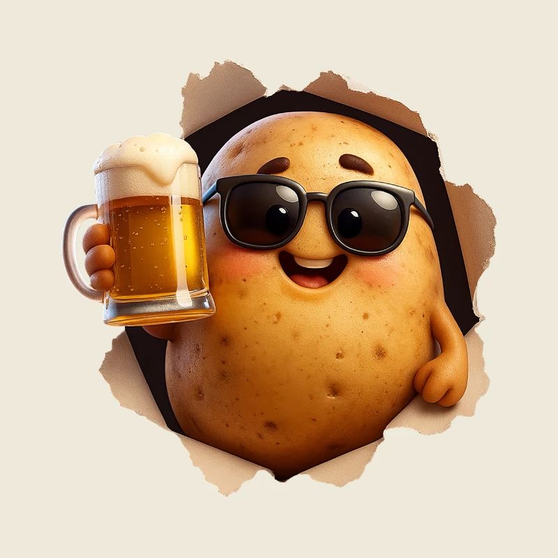 Bier trinkende Kartoffel mit Sonnenbrille