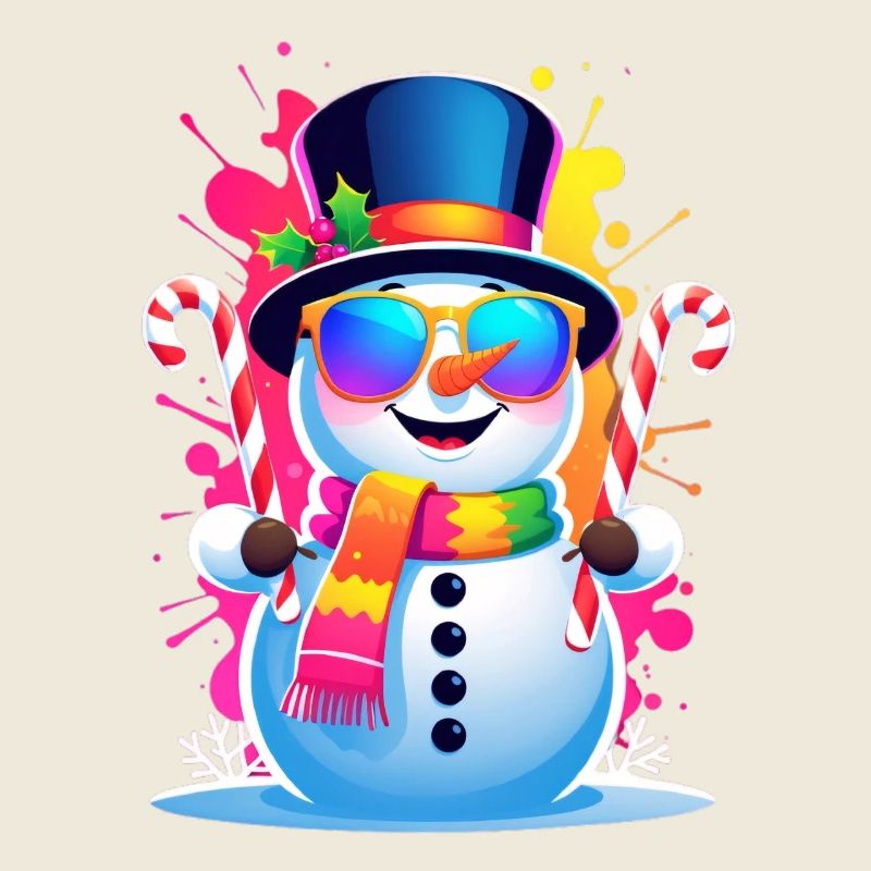 Neon snowman in winter magic