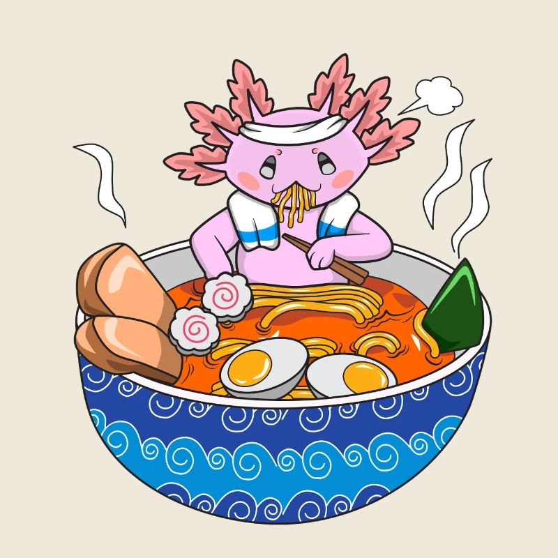 Süßes Axolotl Ramen Kawaii Japanisches Nudelfutter Haustier