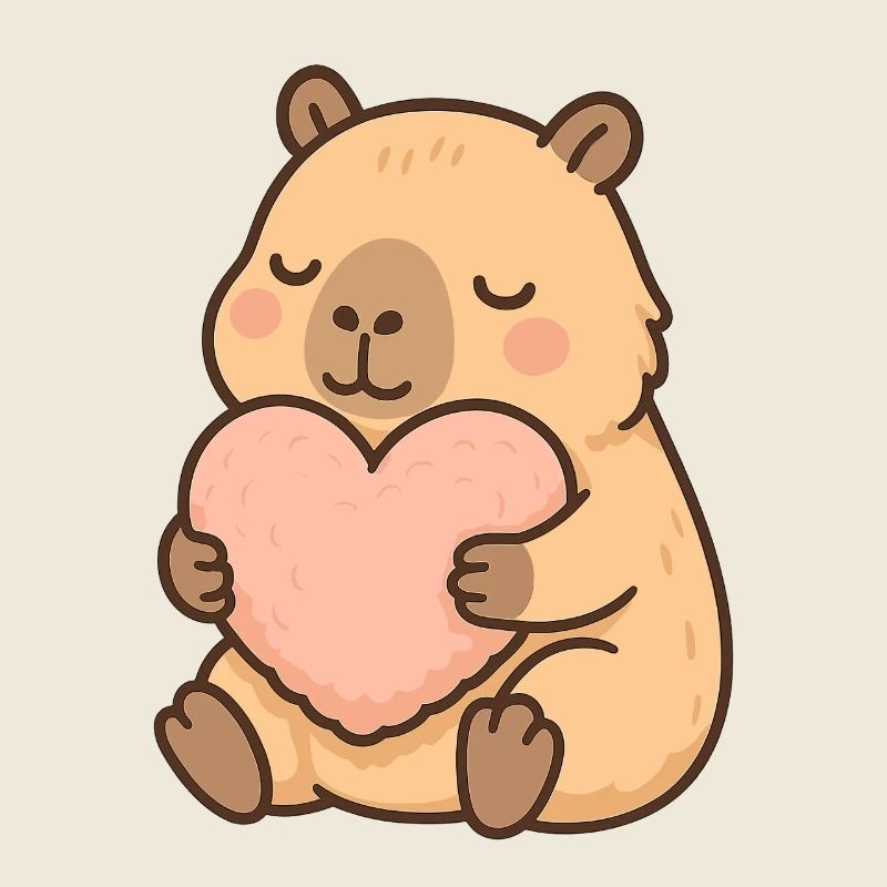 Capybara with Heart Pillow – Sweet Cozy Motif