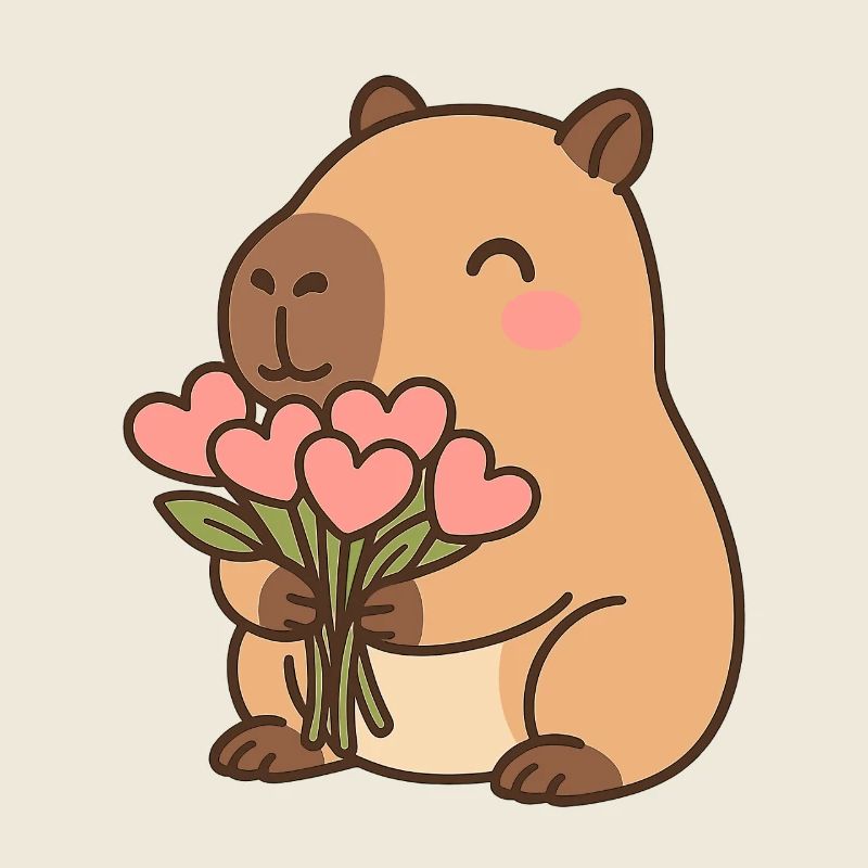 Capybara avec des fleurs en cœur – Motif de la Saint-Valentin