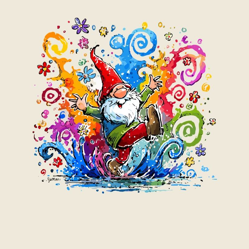 Bunter Gnom mit Farbspritzern