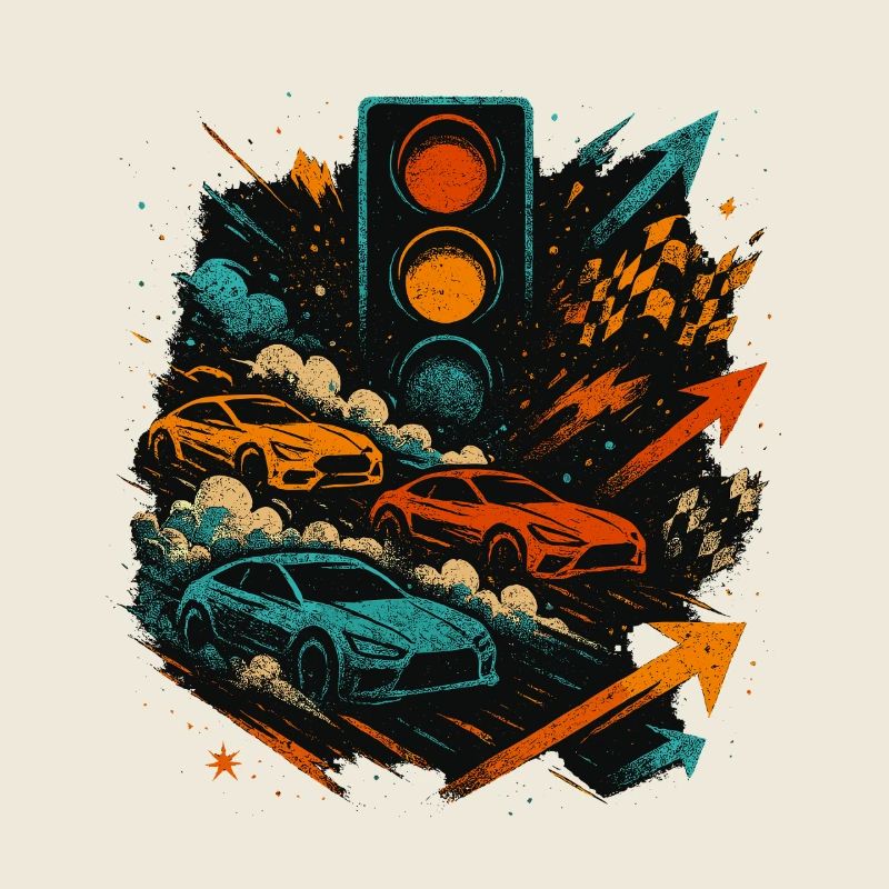 Chemise de voiture de course, motif de course de tuning