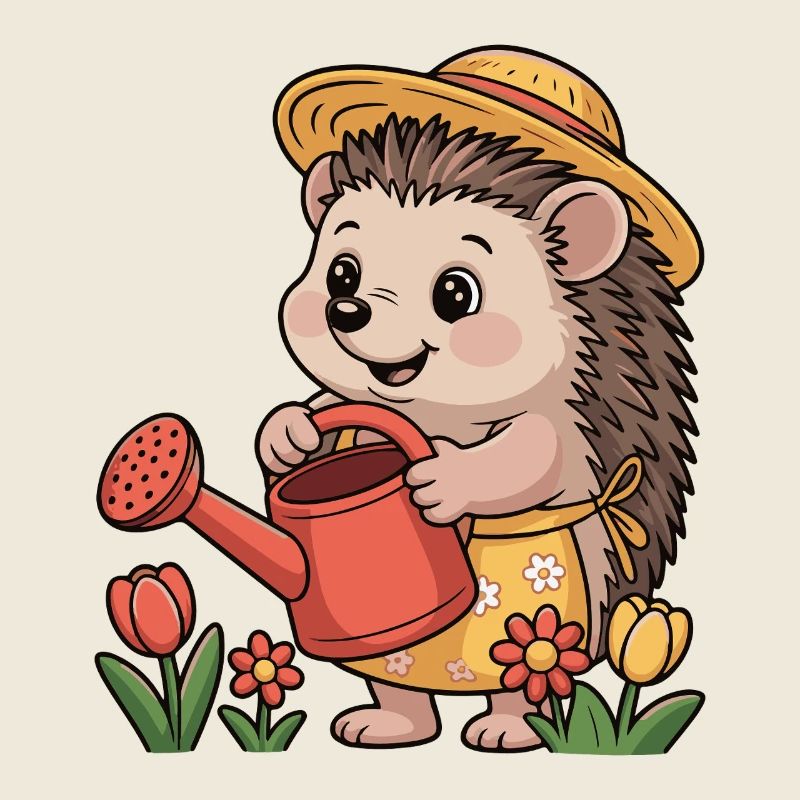 Gardener hedgehog with straw hat