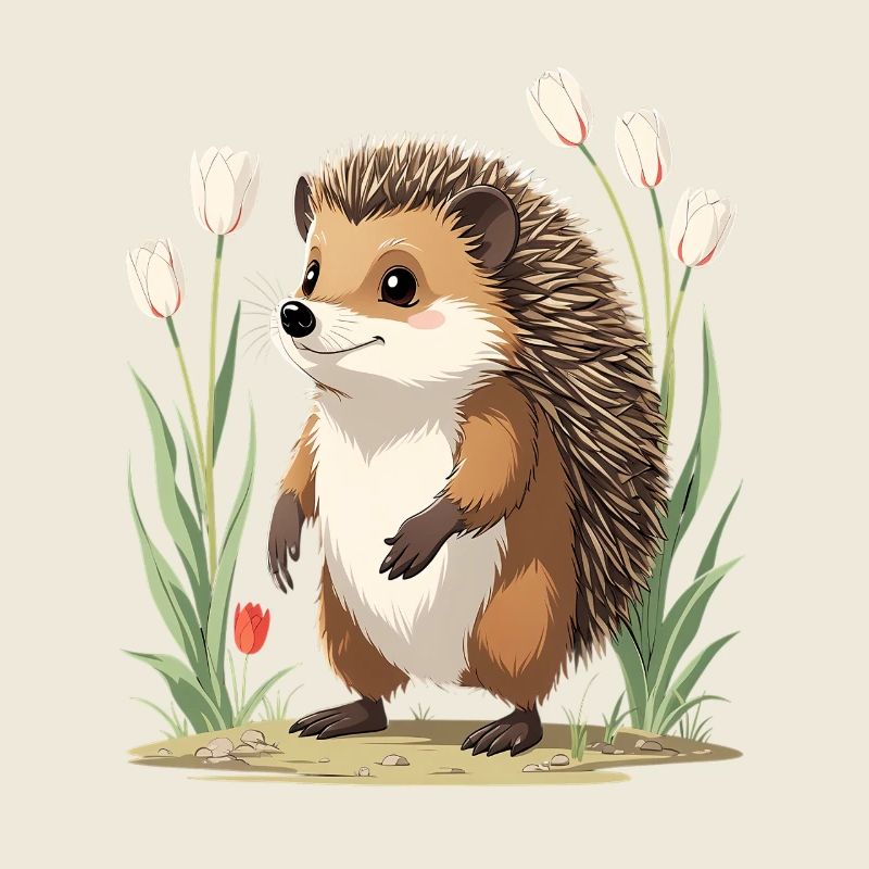 Hedgehog in the tulip bed