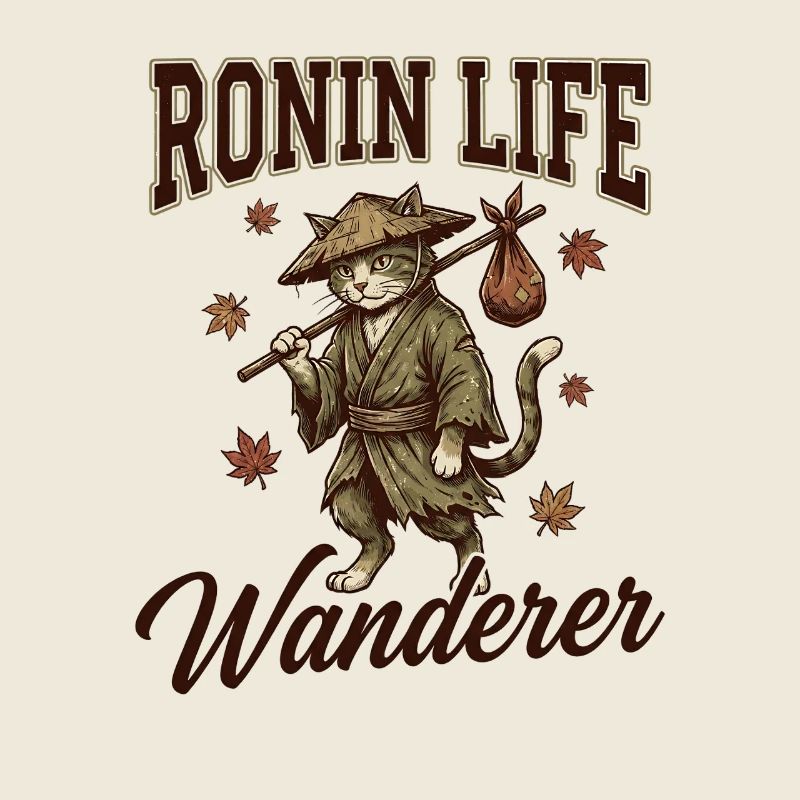 Ronin Life Wanderer Chat Samouraï Japonais Ukiyo-e