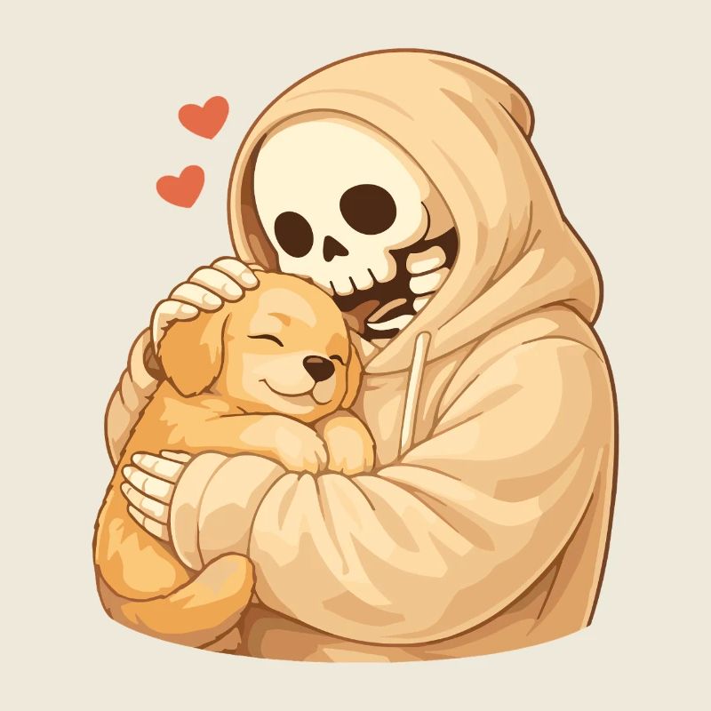 Cozy skeleton with puppy – security