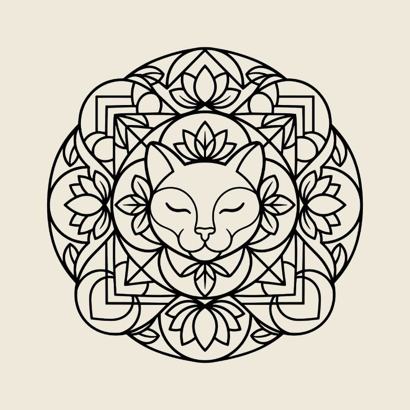 Katzen Mandala mit harmonischer Ornamentik