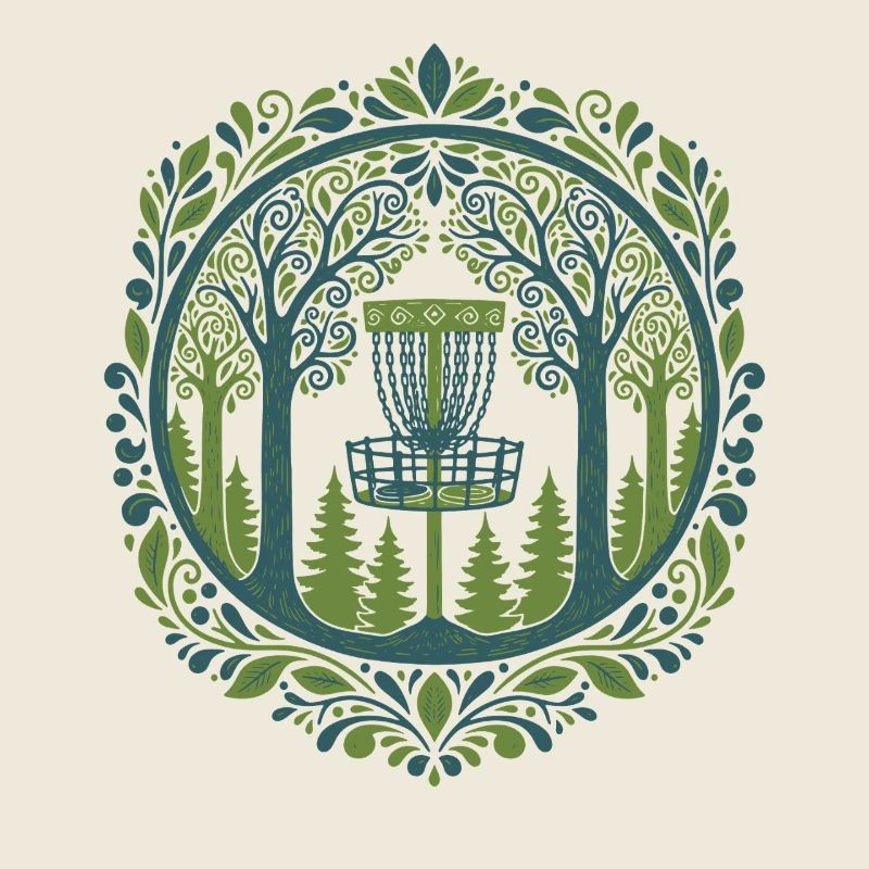 Panier de disc golf dans l’art de la scène boisée