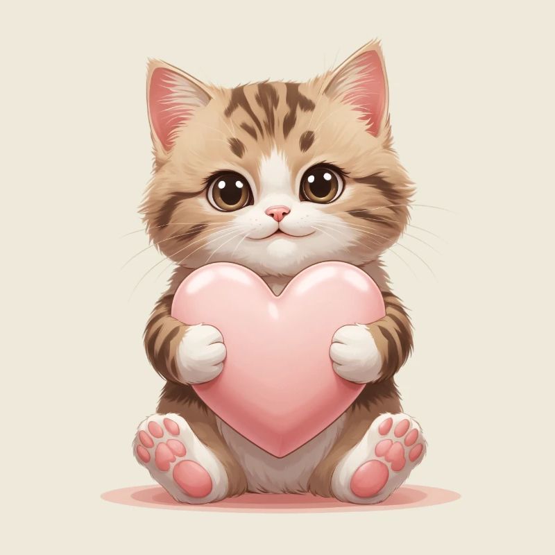 Cuddly kitten with heart