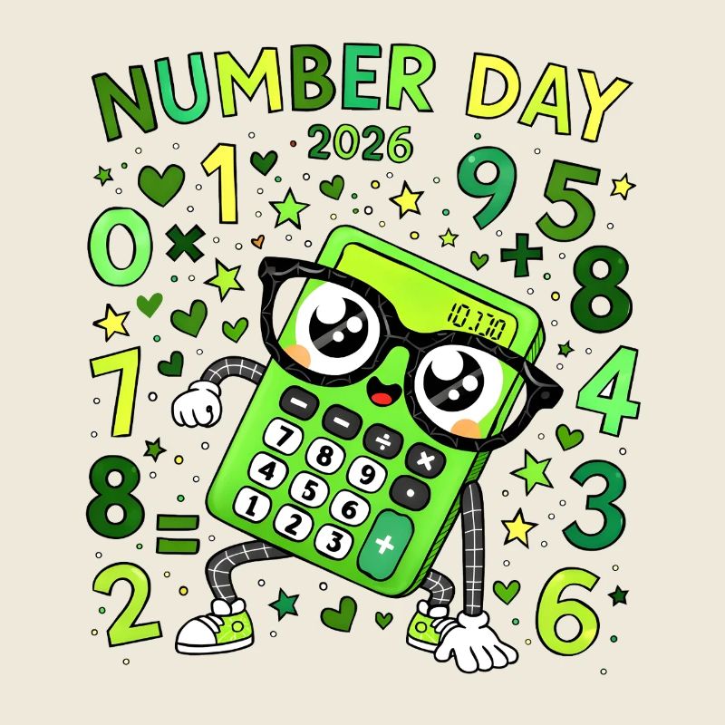 Nummer Tag 2026 Neon-Rechner Held