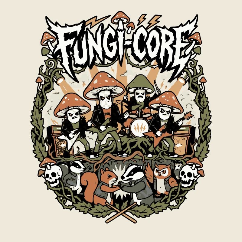 Fungi Core Mushroom Rock Band Motif