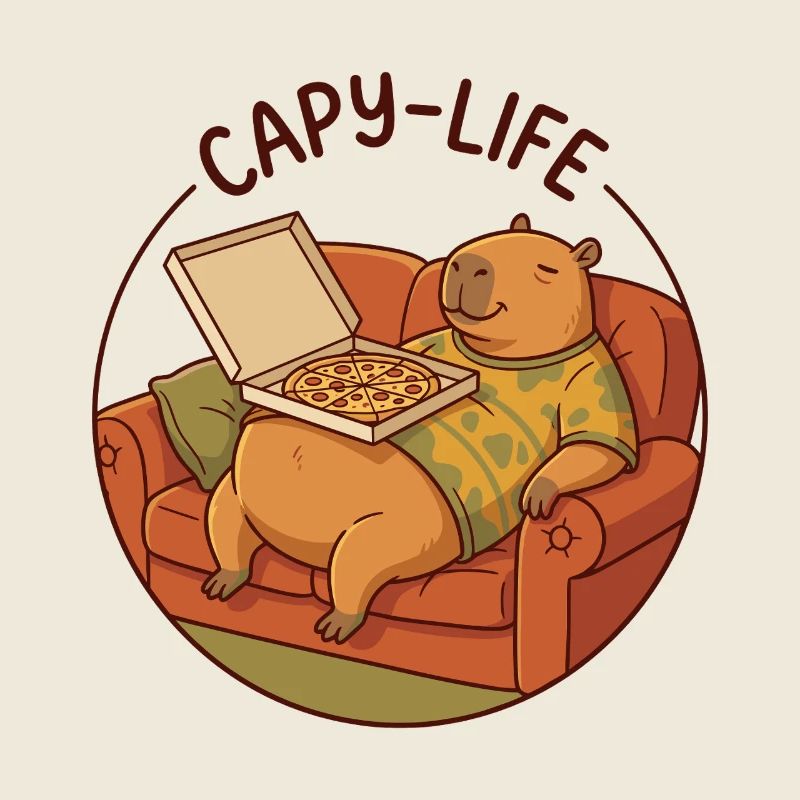 Capybara sofa with pizza cozy animal motif