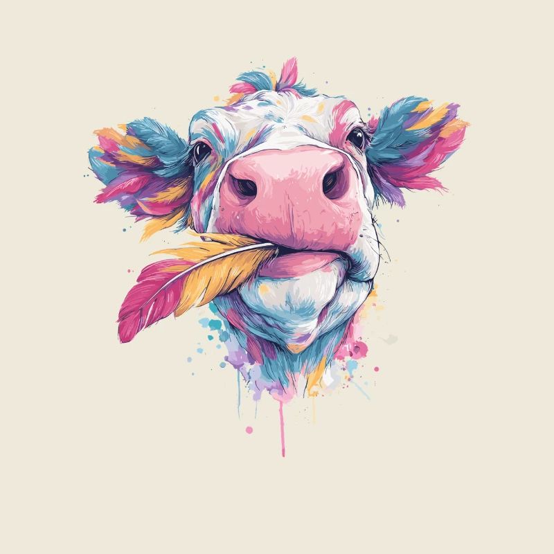 Rainbow cow with plumage