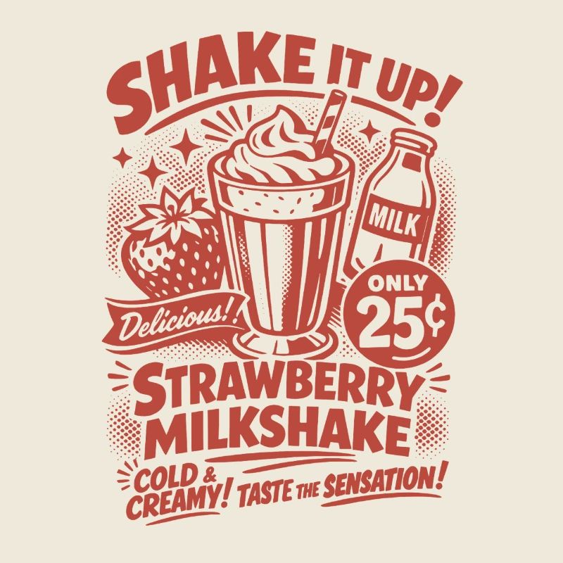 Strawberry Milkshake 50s Retro Design