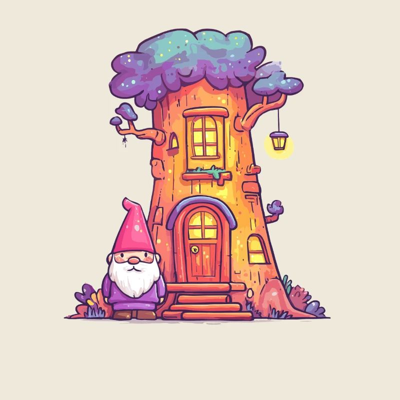 Funny Treehouse Gnome with Lantern