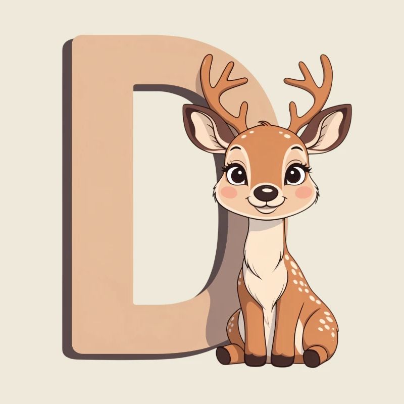 Deer D Cartoon Cuddly Letter D