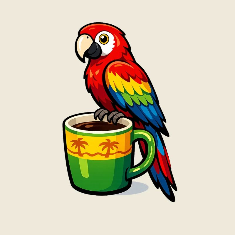 Perroquet tropical sur une tasse à café